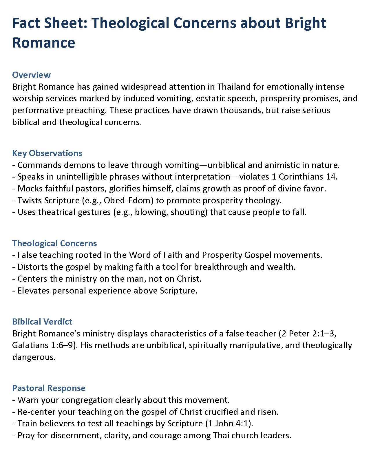 Fact Sheet on Bright Romance
